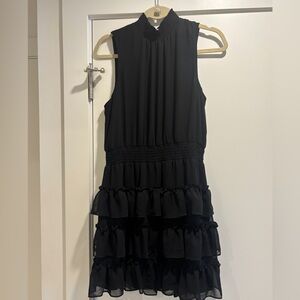1. STATE Black ruffled sleeveless dress